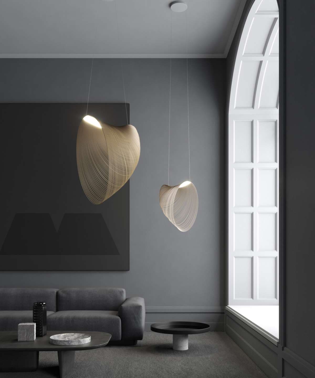 Wnętrze z designerską lampą wiszącą
